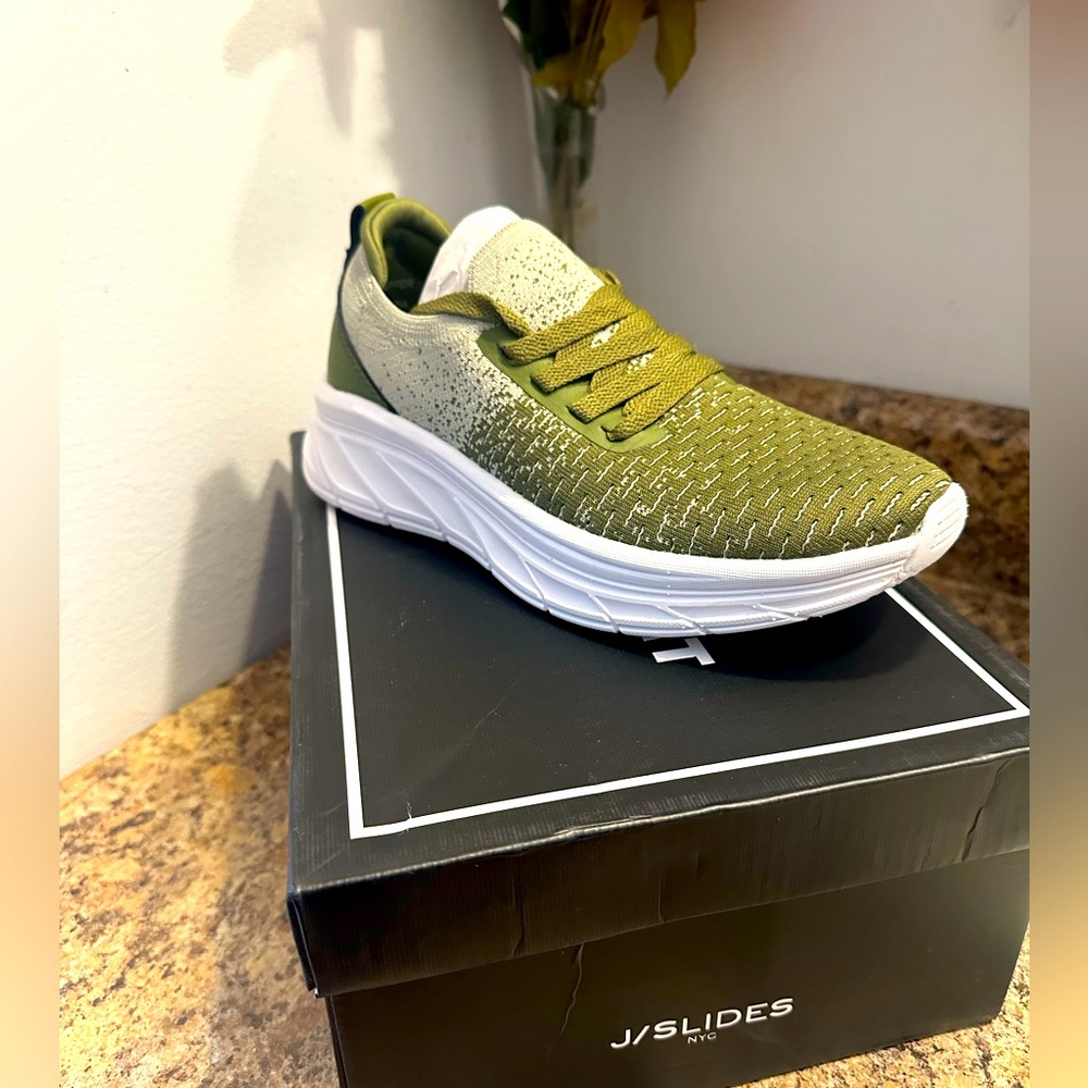 J/SLIDES Olive and Gray Knit Sneakers women’s size 7.5